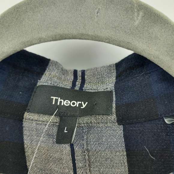 Theory Panel Front navy multi fall plaid shirt dress viscose wool blend - Picture 4 of 7